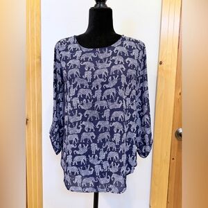 Dark Blue Elephant Print Blouse